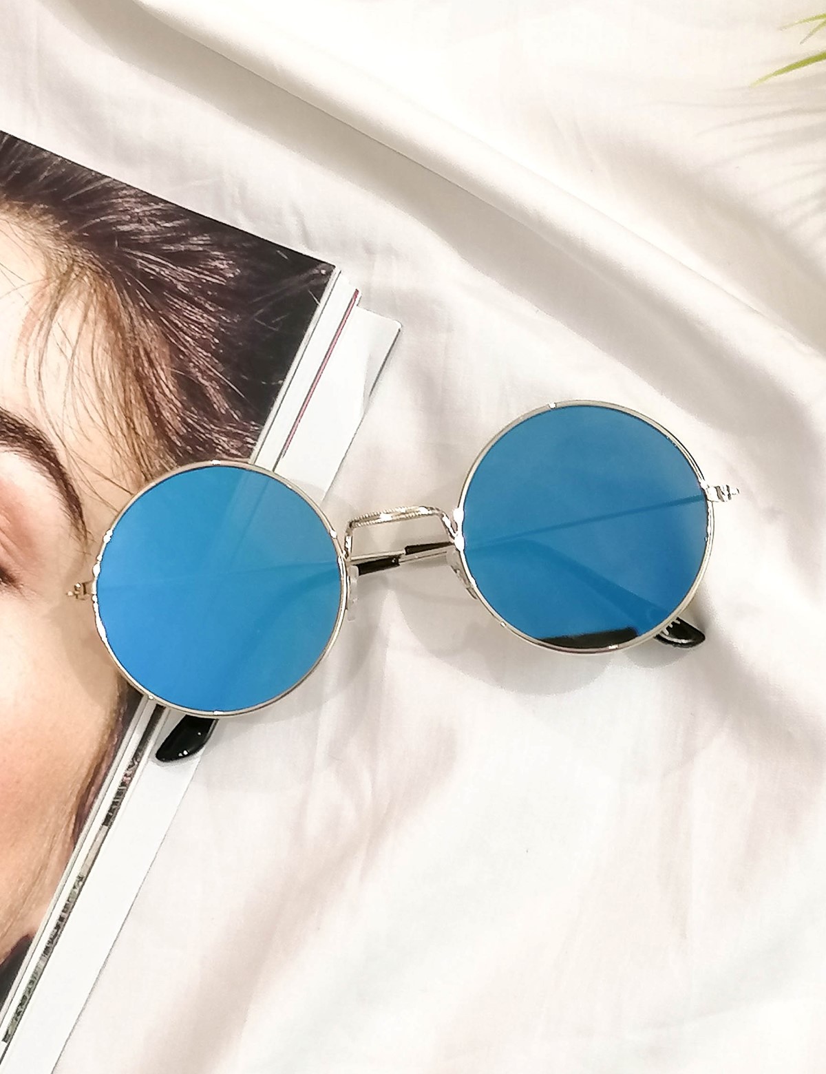 Huxley and Grace Γυναικεία μπλε στρογγυλά γυαλιά ηλίου καθρέπτης με χρυσό σκελετό Luxury LS6110D